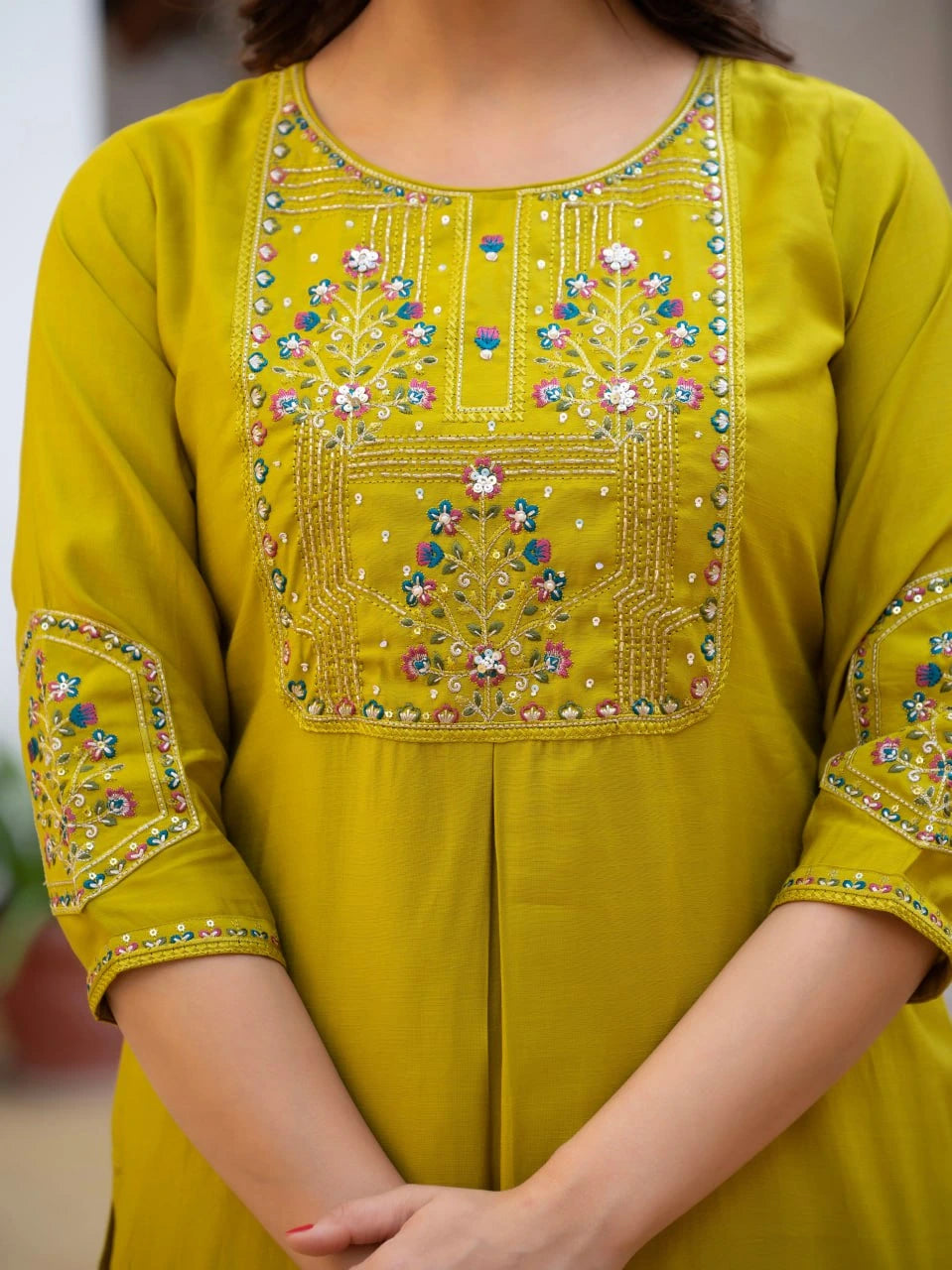 Golden Beige Viscose Silk Kurti Kalyanja Fashion